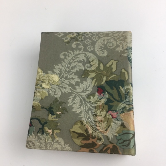 Floral Jacquard Fabric Covered Box Green Ivory Roses Book - Picture 7 of 11
